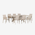Set de table rectangulaire extensible 180 - 240x90 cm et 8 chaises de jardin empilables avec accoudoirs ...