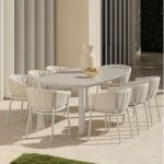 Set de table rectangulaire extensible 220 - 280x100 cm en c�ramique zinti et 8 chaises de jardin en aluminium ...
