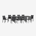 Set de table rectangulaire extensible 240 - 300x100 cm et 10 chaises de jardin empilables avec accoudoirs ...