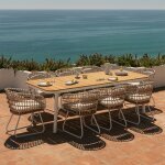 Set de table rectangulaire extensible 240 - 300x100 cm mareiran et 8 chaises de jardin en aluminium et ...