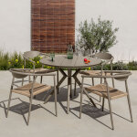 Set de table ronde Ø100 cm en aluminium valerie et 4 chaises de jardin empilables avec accoudoirs en ...