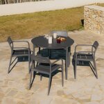 Set de table ronde Ø110 cm en aluminium elton et 4 chaises de jardin empilables en polypropyl�ne graneli ...
