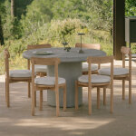 Set de table ronde �120 cm en ciment emiria et 6 chaises de jardin en bois d'acacia nualis