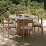 Set de table ronde �120 cm en ciment sharpay et 6 chaises de jardin en bois d'acacia nualis acacia marron ...