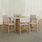 Set de table ronde Ø120 cm en ciment sharpay et 6 chaises de r�alisateur pliantes de jardin en bois ...