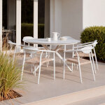 Set de table ronde Ø125 cm en aluminium valerie et 6 chaises de jardin avec accoudoirs en aluminium ...