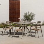 Set de table ronde Ø125 cm en aluminium valerie et 6 chaises de jardin avec accoudoirs en aluminium ...
