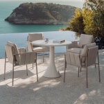 Set de table ronde Ø90 cm en ciment et fibre de verre melody et 4 chaises de jardin avec accoudoirs, ...