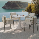Set de table ronde Ø90 cm en ciment et fibre de verre melody et 4 chaises de jardin avec accoudoirs, ...