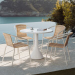 Set de table ronde Ø90 cm en ciment et fibre de verre melody et 4 chaises de jardin en acier et rotin ...