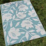 Shiba - tapis d'extrieur motif fleurs d'?uf de canard (120 x 170 cm) ¿ imprim botanique clair bleu ...