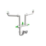 Siphon d'evier peu encombrant avec 2 entrees et 3 raccords auxiliaires space 2
