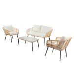 Sitia - salon de jardin 4 places canap� et chaises effet rotin avec coussins conforts