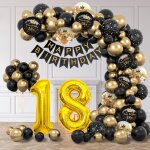 Sjzg - décorations de 18e anniversaire pour garçons ¿ kit d'arche de ballons noirs et dorés avec feuille ... Sjzg - décorations de 18e anniversaire pour garçons ¿ kit d'arche de ballons noirs et dorés avec feuille ...