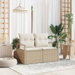 Sofa de jardin 2 places vidaxl avec rangement et coussins en poly rotin beige