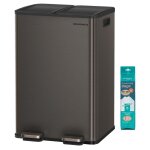 Songmics poubelle de cuisine, 2 x 30 l, 2 compartiments, poubelle � p�dale, couvercle � fermeture douce, ...