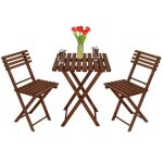 Springos ensemble de meubles de jardin en bois de htre imprgn 2 chaises + 1 table - brun fonc