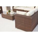 Stalla: salon de jardin 13 / 14 pers modulable en r�sine tress�e marron coussins blancs
