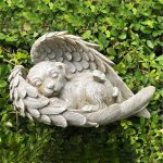 Statue d'ange dormant avec ailes en r�sine, sculpture comm�morative, d�coration d'ext�rieur pour jardin ...