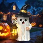 Statue de fantôme pour halloween - chapeau noir mignon - avec lumières solaires - décoration d'halloween, ... Statue de fantôme pour halloween - chapeau noir mignon - avec lumières solaires - décoration d'halloween, ...