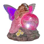 Statue ferique en rsine, ornements lumineux, dcoration de jardin, maison, art miniature, fleur, ange ...