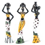 Statue de femme africaine en rsine exotique, ensemble de 3 pices, vase rtro, figurines de culture, ...
