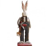 Statue de jardin en bois en forme de lapin, 1 pi�ce, d�coration vintage, dessin anim� rustique, multifonction, ...
