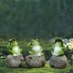 Statue de jardin de grenouille assiise sur pierre, 3 pi�ces, sculpture de jardin, d�coration, am�nagement ...
