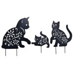 Statue de jardin en m�tal, 3 pi�ces, silhouette de chat, d�coration sur piquet, noir