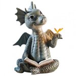 Statue de jardin r�aliste ecologique, r�sine d�corative papillons b�b� dragon lecture livre sculpture ...