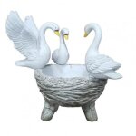 Statue de jardin en rsine vive, sculpture exquise de trois cygnes de couleur blanche, sculpture de paysage ...