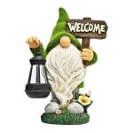 Statue de jardin solaire gnome floqu, dcoration d'extrieur, avec lanterne solaire, figurine naine, ...