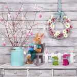 Statue de lapin de pques en rsine, figurine faite a la main avec ¿uf dans une chaise a bascule, ornements ...