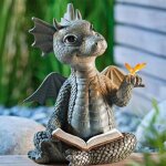 Statue de livre de lecture de dragon, figurine en r�sine ecologique r�aliste, sculpture de livre de lecture ...