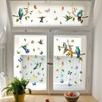 Stickers de fen�tre colibri et papillon, stickers muraux oiseaux, stickers muraux feuilles vertes, stickers ...