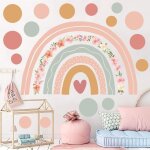 Sticker mural arc - en - ciel boho a pois sticker mural fleurs roses sticker mural pour b�b� filles chambre ...
