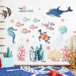 Stickers muraux dauphin, monde sous - marin, chambre d'enfant, papier peint autocollant, d�coration de ...