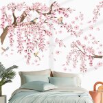 Sticker mural fleur de cerisier, sticker mural branche d'arbre fleur de cerisier rose, fleurs suspendues ...
