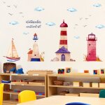 Sticker mural mouette nuages aquarelle phare 60 * 90cm chambre d'enfant jardin d'enfants salle de classe ...