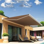 Store banne coffre celeste 5, 00x3, 00 m (motoris secours a tlcommande - blanc - taupe)