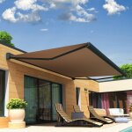 Store banne coffre celeste 5, 00x3, 00 m (motoris secours a tlcommande + led - gris anthracite - taupe) ...