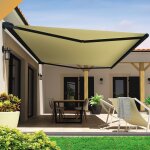 Store banne coffre hevoa 4, 05x3, 50 m (motoris� secours a t�l�commande - gris anthracite - ecru)