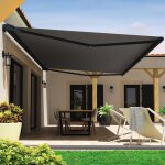 Store banne coffre hevoa 4, 05x3, 50 m (motoris� secours a t�l�commande + led - gris anthracite - gris ...