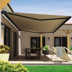 Store banne coffre hevoa 4, 05x3, 50 m (motoris� secours a t�l�commande + led - gris anthracite - taupe) ...