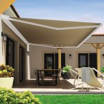 Store banne coffre hevoa 5, 00x3, 50 m (motoris secours a tlcommande - blanc - taupe)