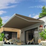 Store banne coffre soa 6, 00x3, 50 m (motoris� secours a t�l�commande - blanc - taupe)