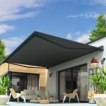 Store banne coffre soa 6, 00x3, 50 m (motoris� secours a t�l�commande + led - gris anthracite - gris ...