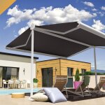 Store banne double pente enargite 4, 00x2x3, 00 m (motoris a tlcommande - blanc - gris graphite)