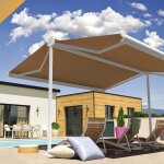 Store banne double pente enargite 4, 00x2x3, 00 m (motoris a tlcommande - blanc - taupe)