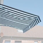 Store banne saule 2, 95 × 2, 5m avec semi - coffre - toile rayée blanche / grise et structure blanche ... Store banne saule 2, 95 × 2, 5m avec semi - coffre - toile rayée blanche / grise et structure blanche ...